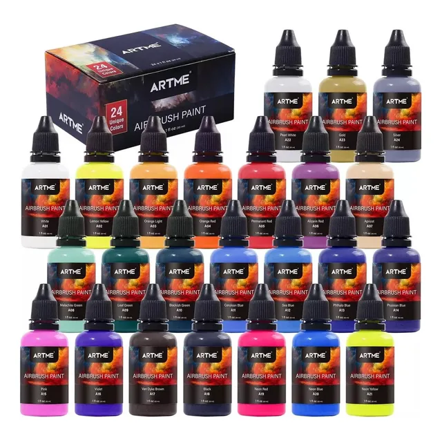 Set Pinturas Para Aerografo 24 Colores 30ml Artme