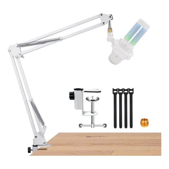Micrófono Hyperx Quadcast S White + Soporte Brazo Ajustable
