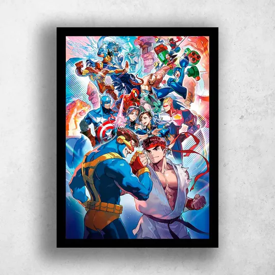 Quadro Gamer Capcom Fighting Collection Com Moldura A3