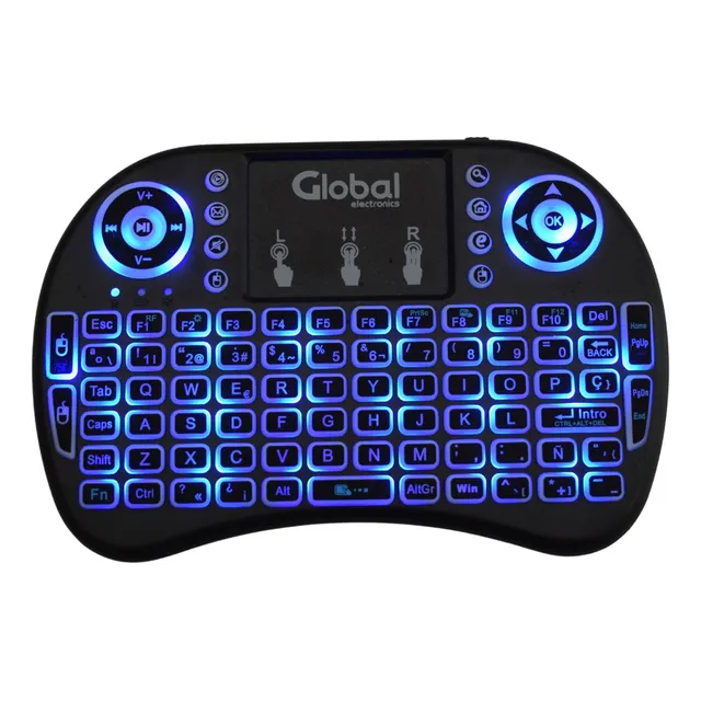 Mini Teclado Inalambrico Con Luz Led Retroiluminado Con Touch Pad / Mouse Recargable Para Smart Tv Android Pc - Marca Global Electronics
