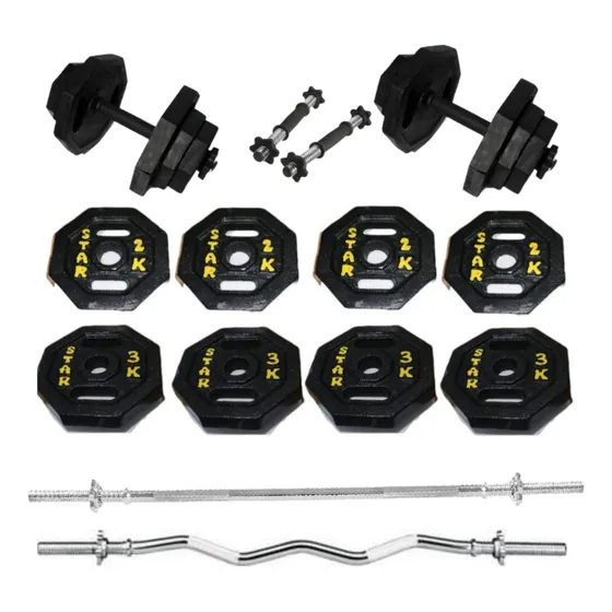 Discos Pesas + Manubrios + Barra Recta O Z  Set Pack 40kg