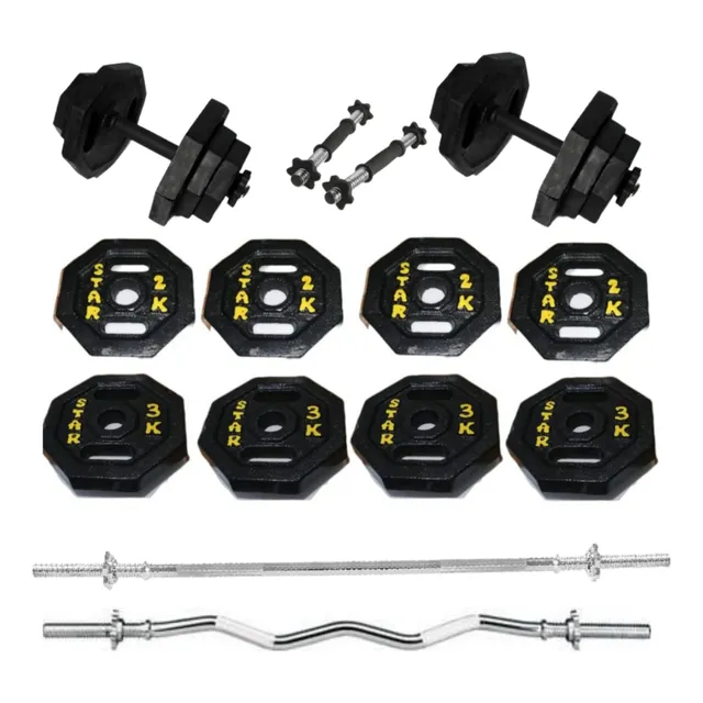 Discos Pesas + Manubrios + Barra Recta O Z  Set Pack 40kg