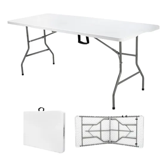 Mesa Plegable Plástico Tipo Portafolio Jardín Portátil 1.80m Color Blanco