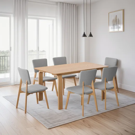 Juego De Comedor Oslo De Madera Con 6 Sillas Tapizadas Diseño de la tela de las sillas Gris Claro - Roble