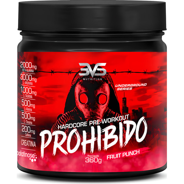 Pré Treino Prohibido 360g - Sabor: Fruit Punch - Fórmula Exclusiva Com 8 Ingredientes Cont... Pré Treino Prohibido 360g - Sabor: Fruit Punch - Fórmula Exclusiva Com 8 Ingredientes Cont...
