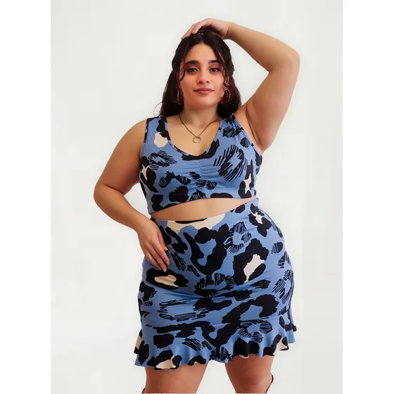 Mini Pollera Mujer Ananá Plus Size Estampada Modal Volados