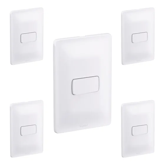 Kit 5 Interruptores Simples 4x2 Branco 680100 Pial Zeffia