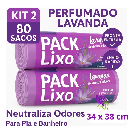 Kit 2 Saco Lixo Banheiro Cozinha Perfumado Lavanda Anti Odor