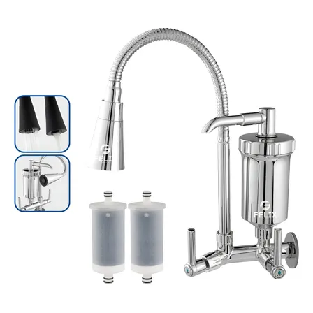 Torneira Filtro Parede Gourmet Flexível Cozinha + Refis Prateado Cromado