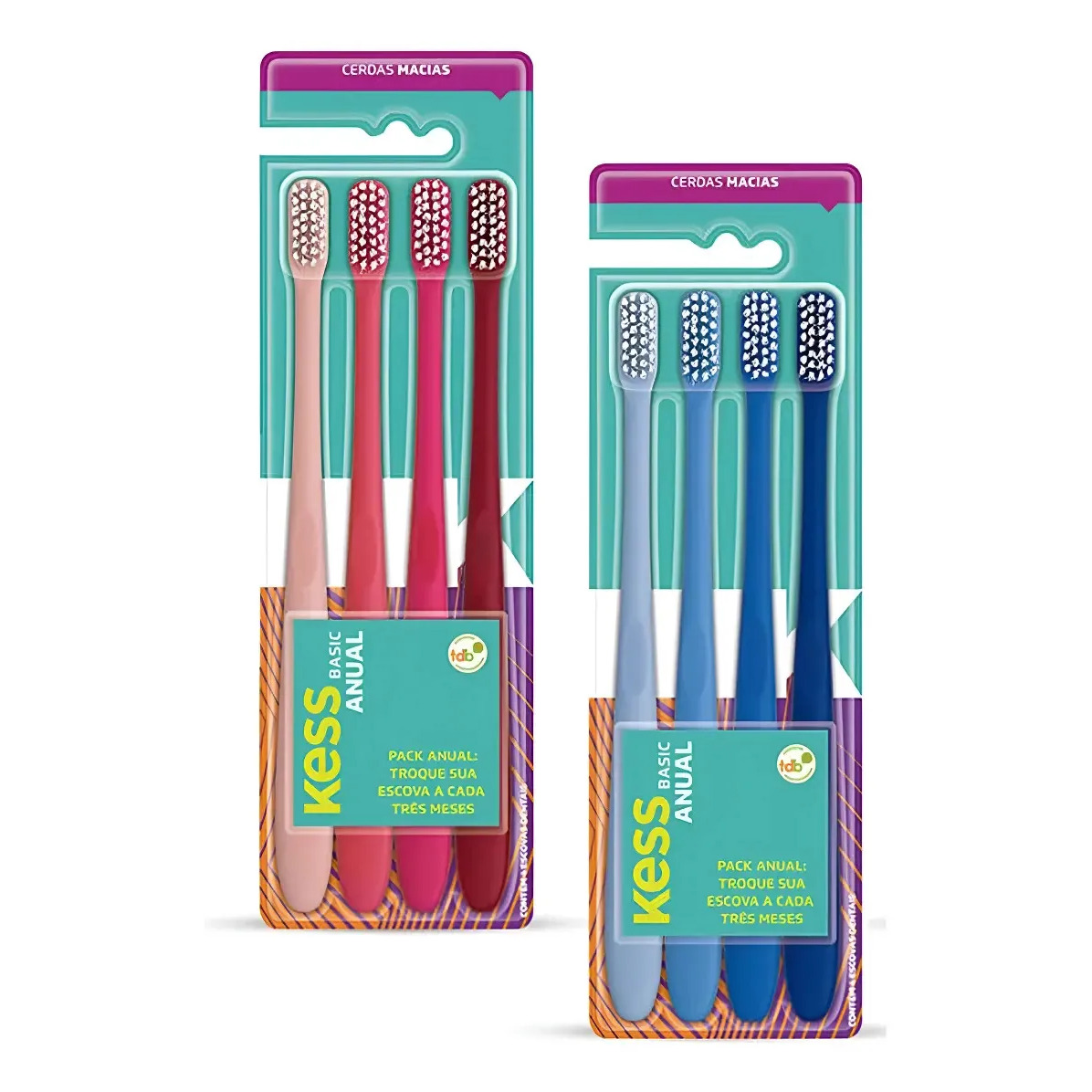 Kit Pack Anual C/ 4 Escovas Dentais Basic Kess Cerdas Macias Cor Rosa Kit Pack Anual C/ 4 Escovas Dentais Basic Kess Cerdas Macias Cor Rosa