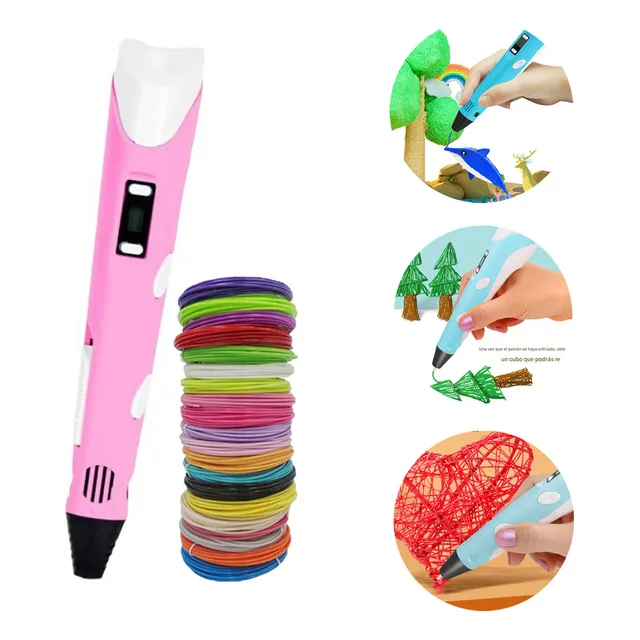 3d Pluma De Impresión Para Dibujos Infantiles Color Rosa con 20 filamentos de 5 metros c/u