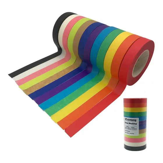 Cinta Masking Tape 12mm, Paquete 12 Colores