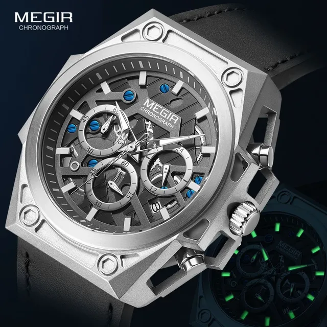 Reloj Megir 4220 Hombre Plata Cuero Hebilla Simple