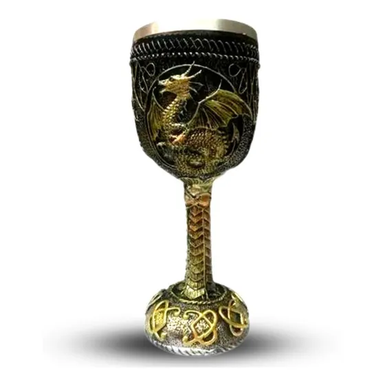 Taça Viking Medieval - Caneca Cálice Vinho Inox Resina Cor Decorado