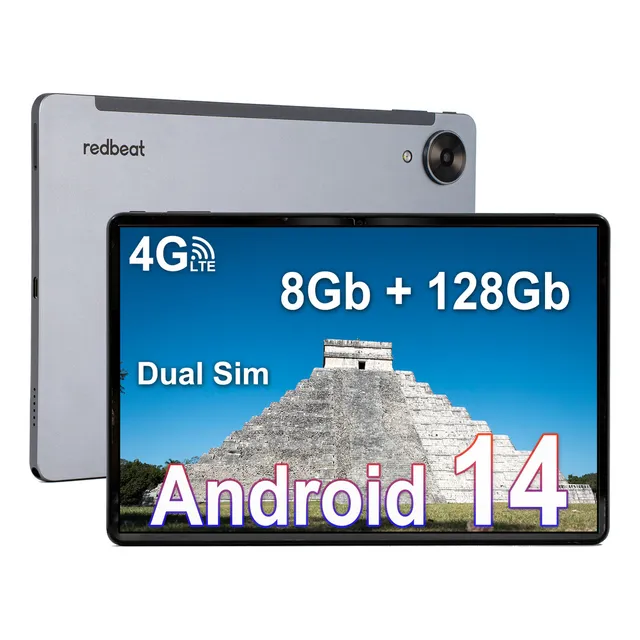 Tablet Redbeat A2: Android 14, 128GB de almacenamiento, 8GB de RAM, pantalla de 10.1 pulgadas, batería de 6000 mAh, color gris, Wi-Fi y funcionalidad de doble SIM