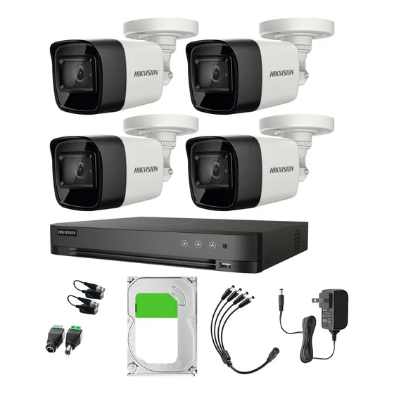 Hikvision Kit De 4 Cámaras De Seguridad Metálicas Bala Turbohd 4k 8mp Exterior Ip67 Ir Exir 30 Mts + Dvr 8mp 4 Canales Turbohd + 4 Canales Ip + 2tb Hdd Modelo Ids2ce16u0t-plus-sc+2tb