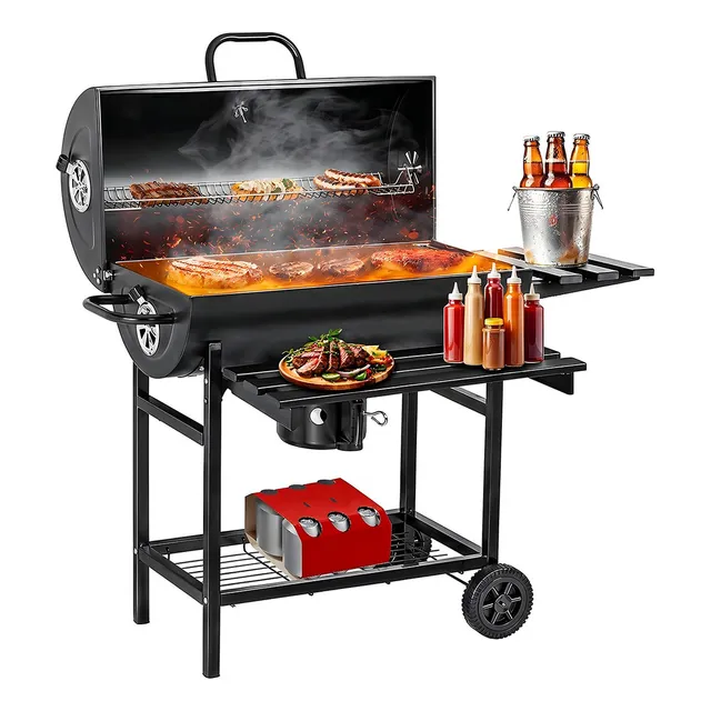 Parrilla De Carbón Movil Asador Bbq Temperatura Ajustable Color Negro
