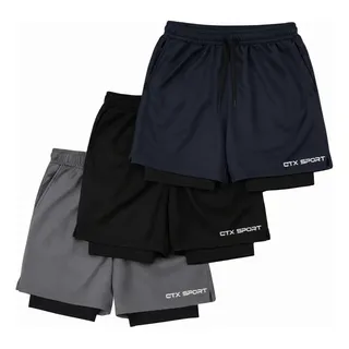 Kit 3 Shorts Masculino 2 Em 1 Duplo Corrida Academia Treino