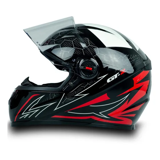 Capacete Masculino Fw3 De Moto Fechado Vermelho Gt2 58 Preto