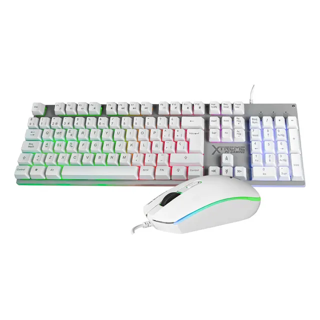 Kit Gamer 2 En 1 Xtreme Pc Gaming Battle Chief Teclado Y Mouse Membrana Español 3600 Dpi Rgb Usb Blanco