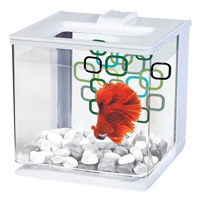 Mini Pecera Para Pez Beta Kit Completo Acuario Autolimpieza Color Blanco