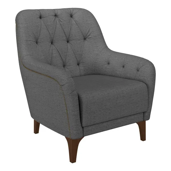 Poltrona Para Sala Decorativa Capitonê Pietà Linho Cinza Esc