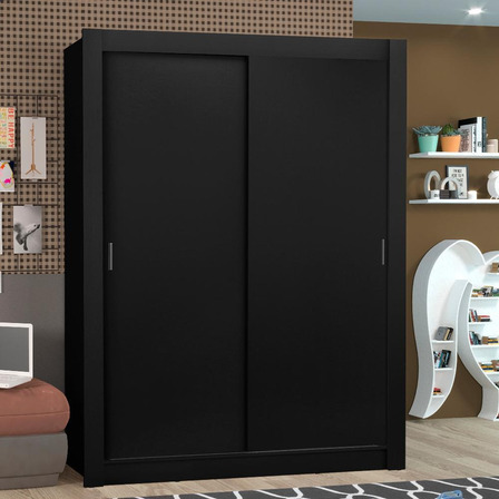 Guarda-roupa Solteiro Madesa Denver 2 Portas De Correr Preto 10946e Guarda-roupa Solteiro Madesa Denver 2 Portas De Correr Preto 10946e