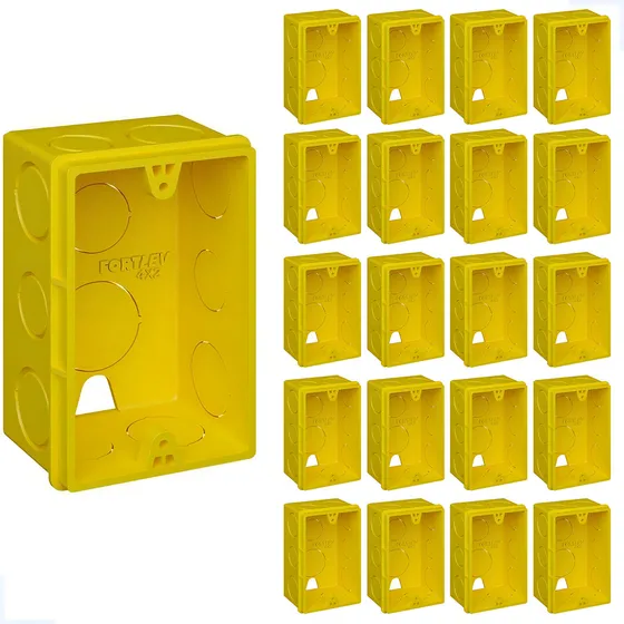 Kit 20 Unidades Caixa De Luz 4x2 Embutir Para Tomada Interruptor Cor Amarelo FORTLEV