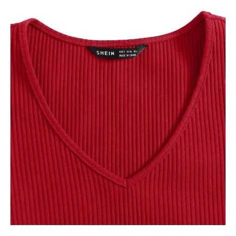Top Shein Casual Cuello V Algodón Mujer