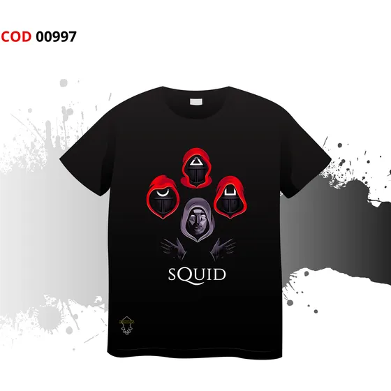 Camiseta Negra Juego Del  Calamar Squid. Franela En  Algodón