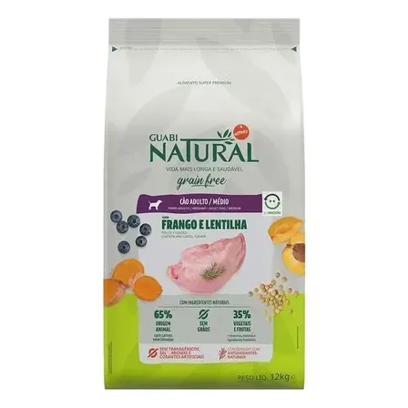 Ração Seca Guabi Grain Free Frango 12kg Cães Adultos PORTE MEDIO