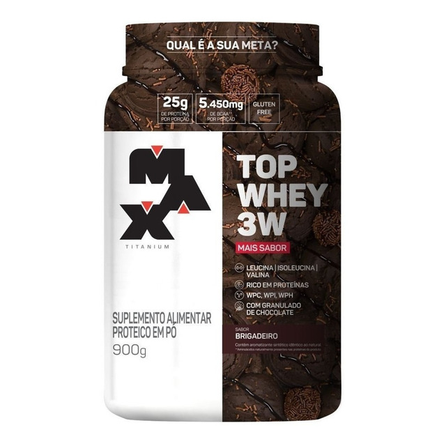 Top Whey 3w Mais Sabor Pote 900g Max Titanium Sabor Brigadeiro Top Whey 3w Mais Sabor Pote 900g Max Titanium Sabor Brigadeiro