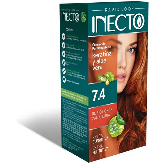 Inecto Kit Coloración Permanente Con Keratina Y Aloe Vera Tono 7.4 Rubio cobre zanahoria
