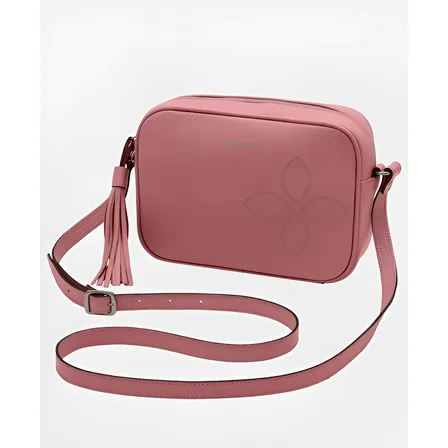 Bolsa Feminina Couro Legítimo Transversal Mariart Calêndula Cor Blush Desenho Do Tecido Liso