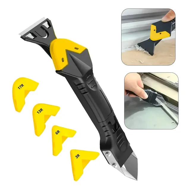 Espátula Rejunte Raspador Calafetagem Silicone 3 Em 1 Preto-amarelado