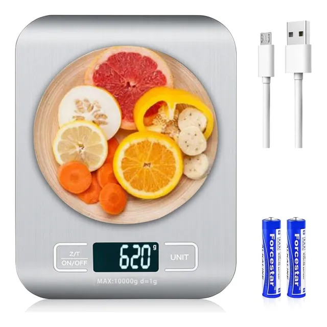 Gitifo Bascula Digital De Cocina Acero Inoxidable Usb Recargables 10kg/1g Color Plateado Electrónica Multifuncional Básculas