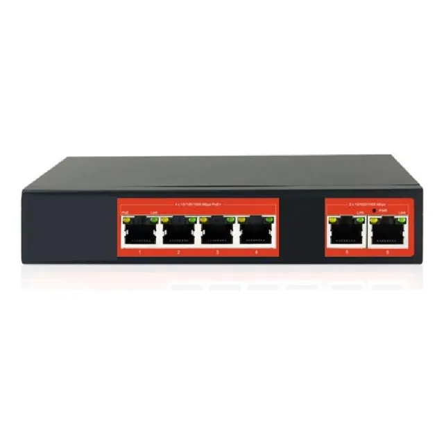 Smart Poe Switch 10/100mb 4+2 73w Poe  6kv Protección