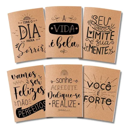 Kit 6x Cadernetas Positivas Capa Kraft Flex 40 Pág Pólen A5