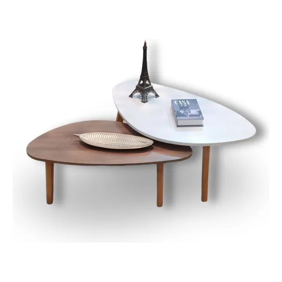 Demoglass Paris conjunto mesa de centro decorativa cor wood off white 2 unidades