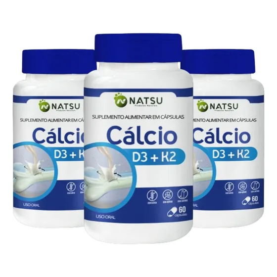 Kit 3 Unidades De Cálcio + Vit K2 + D3 60 Caps Full Natural