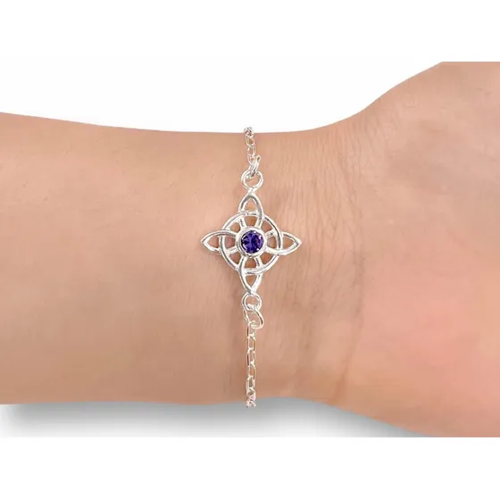 Pulsera Nudo De Bruja Con Piedra Amatista De Plata Nacional