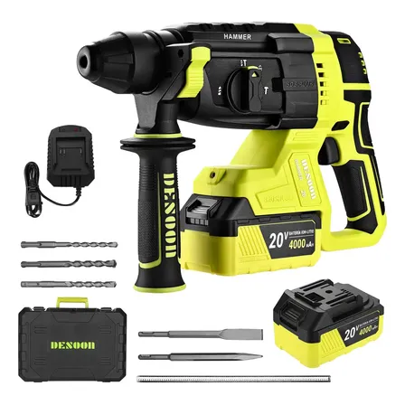 Martelete Perfurador Rompedor 20v Motor Brushless Profissional Sem Fio Sds Plus Com Maleta E 2 Baterias Desoon Verde-claro