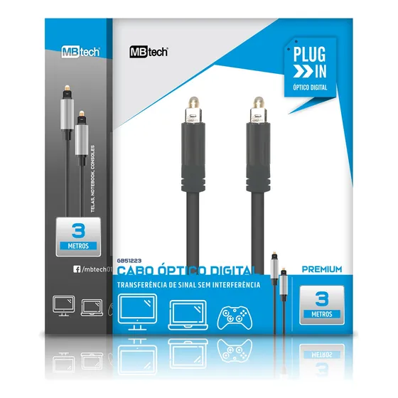 Cabo Óptico De Áudio 5m Fibra Óptica 5 Metros Mbtech