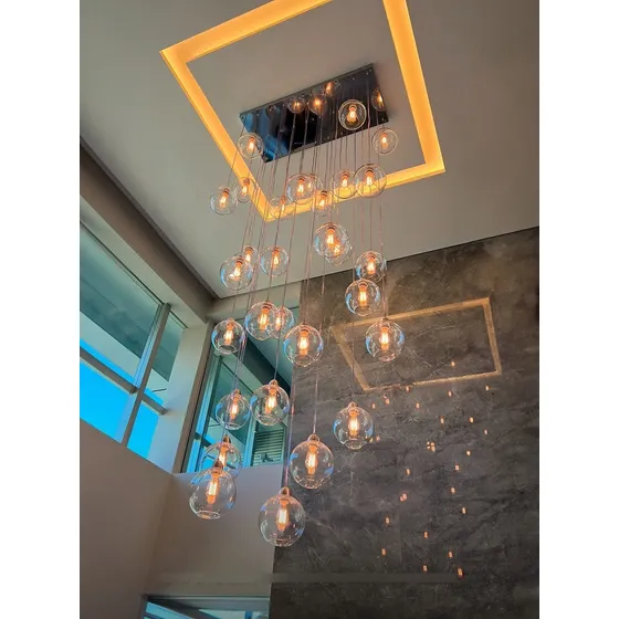 Lustre Pendente Sarvah 30 Globo Transparente Pé Direito Alto