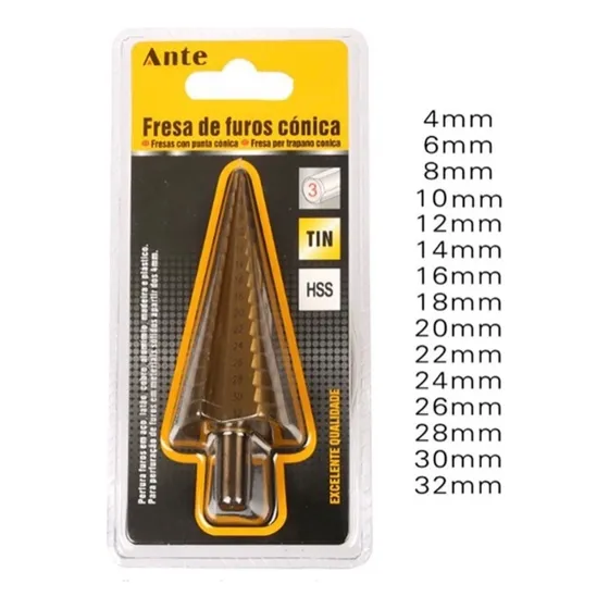 Broca Cónica Escalonada Pino De 4 A 32 Mm Hss Paso A Paso