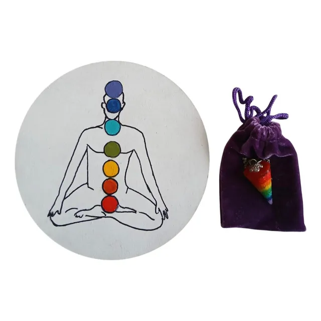 Kit Tablero + Pendulo Orgon 7 Chakras + Bolsita Terciopelo 7 Chakras