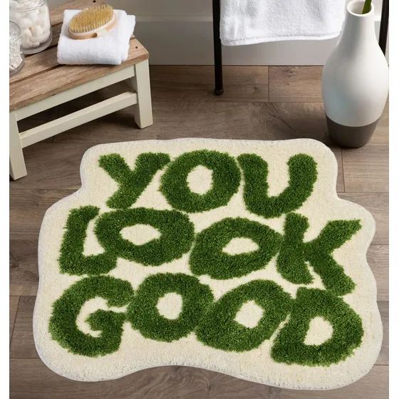 Alfombra Baño Texto Ingl  You Look Good  Microfibra Suave 25
