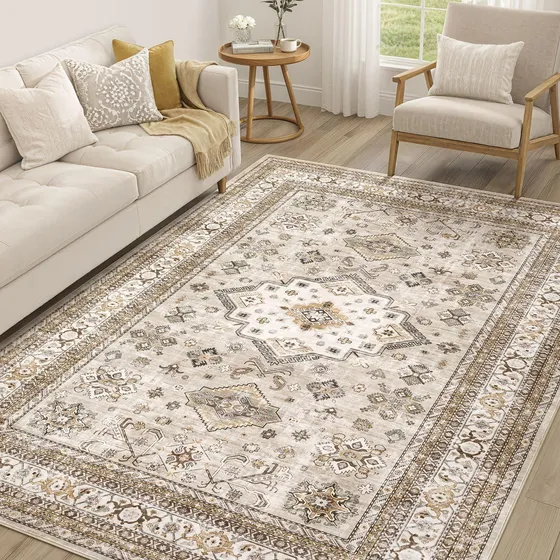 Alfombra Vintage Suave 5 X 7 Pies Para Sala Y Dormitorio