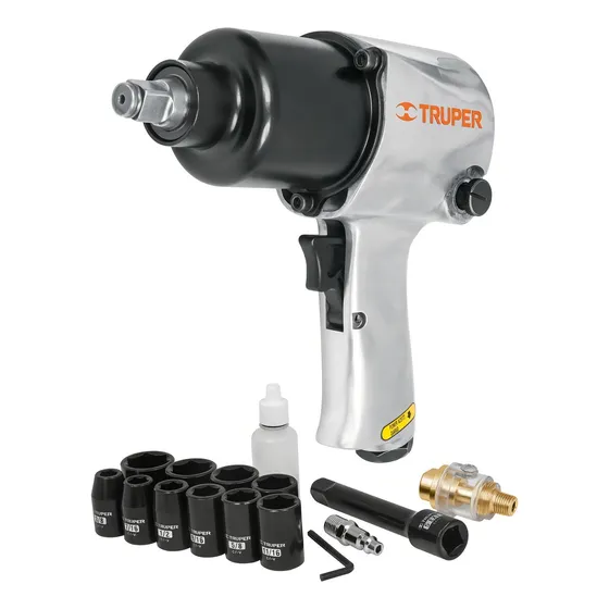 Llave De Impacto 1/2''industrial Con Accesorios Truper 18281 Color Gris 110V