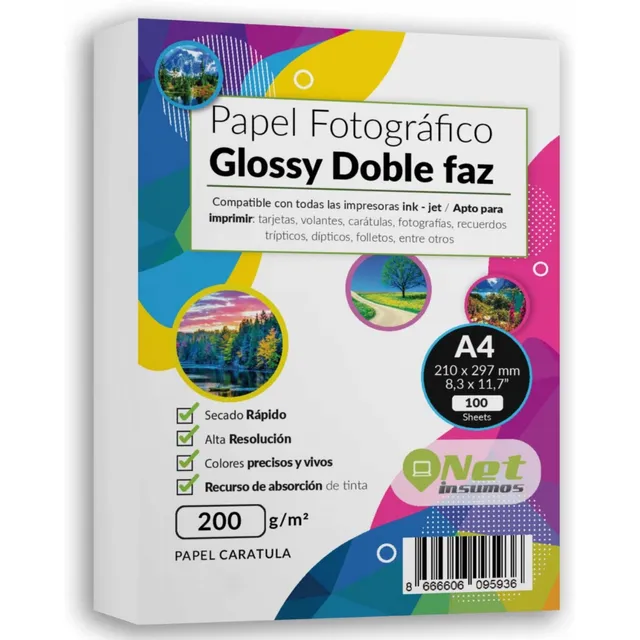 Papel Fotográfico Glossy Doble Faz A4 200gr 100hojas